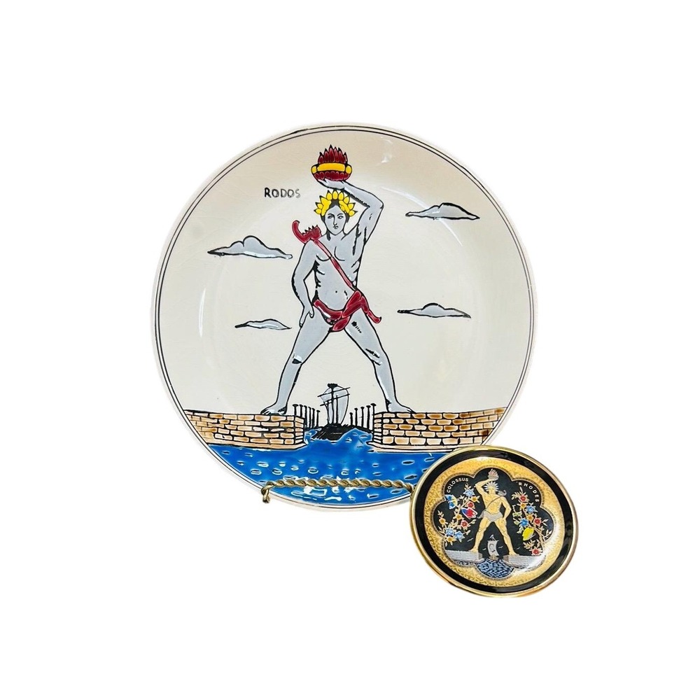 Greek Handmade Decorative Plates by Dakas Rhodes & Manousakis Colossus Pair